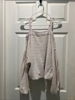 Free People Cream Knit Top with Logo Tag